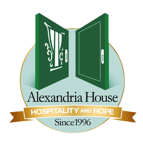 Alexandria House Alexandria House logo with open door, "Hospitality and Hope Since 1996.